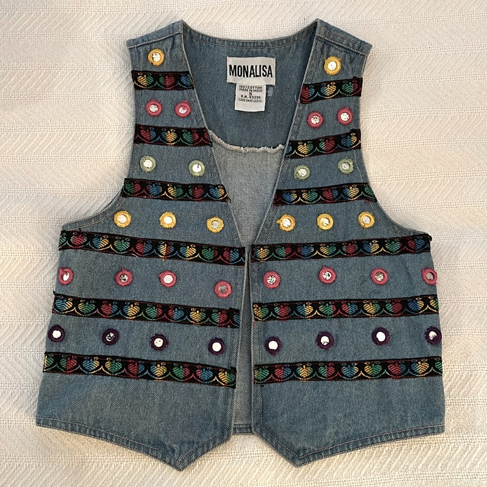 Mona Lisa Vintage Boho multi color denim vest